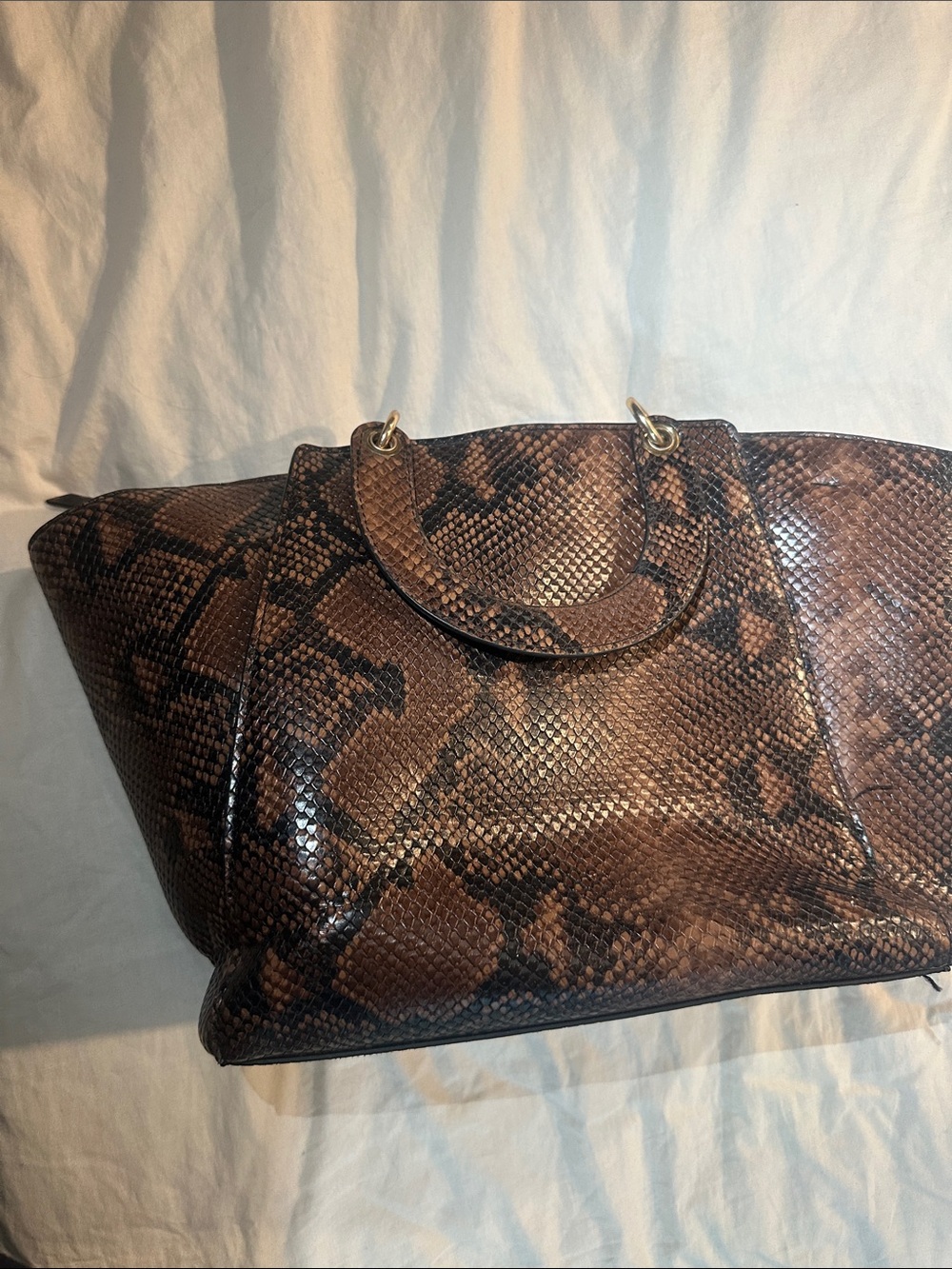 Nine West Brown Snake-Print Tote with Gold Charm - Picture 3 of 3